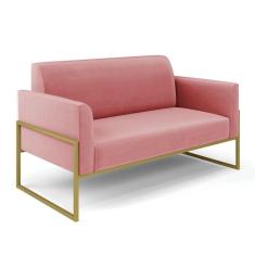 Sofá Namoradeira Base Industrial Alta Dourado Marisa Suede Rosê D03 - D\`rossi