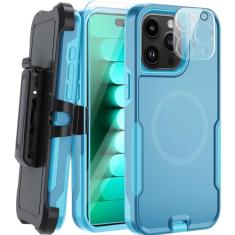 muitq Capa magnética para iPhone 15 Pro Max, [compatível com MagSafe] [coldre com clipe de cinto], com 2 películas de vidro + 1 proteção de lente, capa de telefone para Apple iPhone 15 Pro Max de 6,7