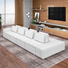 Sofá Ilha com Encosto e Almofadas Móveis Olimpo 425cm Modulado Bouclê Branco G45 - Gran Belo