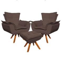 Kit 2 Poltronas Decorativas Base Giratória Giromad com Puff Opla Suede Marrom - Ibiza