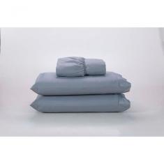 Jogo Lençol 400 Fios Ponto Palito Cama Casal 3pçs Poliéster - Cinza