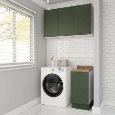 Lavanderia Modulada 2 Peças 1 Armário Aéreo 3 Portas 1 Balcão Ipanema Cabecasa Madeiramadeira Verde Folha