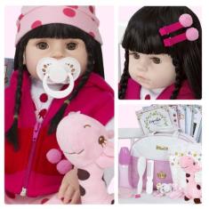 Boneca Estilo Reborn Laura Girafinha Pode Banho + Acessórios - Cegonha