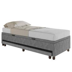 Bicama Box Baú Solteiro 88x188 Cm Samy S05 Veludo Cinza - Mpozenato