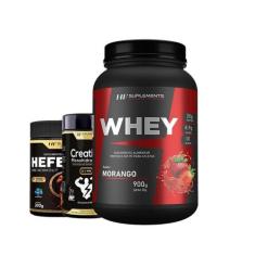 Whey Protein Morango 900G + Pré Treino Blueberry Creatina - HF Supleme