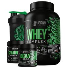 Kit Whey Protein Isolado Blend + Bcaa + Creatina Turbo Monohidratada + Shaker - Combo de Suplementos-Unissex