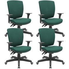 Kit 04 Cadeiras De Escritório Diretor Office Giratória Preto Alta Flexi P03 Poliéster Verde - Lyam
