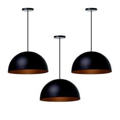 Kit 3 Lustres Pendentes Meia Lua Preto 40 Cm