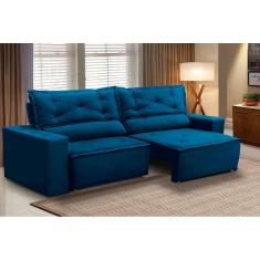 Sofá Retrátil e Reclinável 2 lugares com Molas 1,50m Livia Suede Azul Adonai Estofados