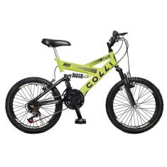 Bicicleta Infantil Colli GPS20, Aro 20, 21 Marchas, Quadro de Aço Carbono, Suspensão Dupla, Amarelo Neon