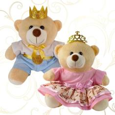 Kit De 2 Ursinhos Príncipe Princesa Realeza Casal Pelúcia Menino Menina Decoração Quarto Bebê Baby Maternidade Temático