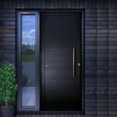 Porta de Aluminio Lambril 210x100cm com Puxador Super Brimak Preto Dourado