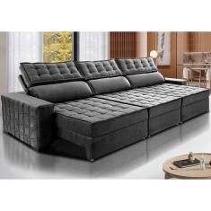 Sofá Retrátil E Reclinável 3,55M Cama Inbox Big Star Com Softgel D40 Velupluma Cinza