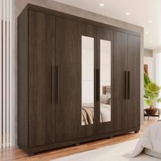 Guarda-roupa 6 Portas 4 Gavetas com Espelho com Pés New Malibu Espresso Móveis Imbuia