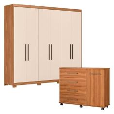 Cômoda Flora e Guarda Roupa Casal Venice 62580PE Amendola Touch Off White com Pés - Demóbile