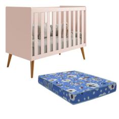 Berço Americano Isis 2 em 1 Rosa Fosco com Colchão - Reller