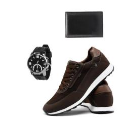 Tenis Esportivo Masculino Jogging Com Carteira e Relogio - REF, Cafe, 