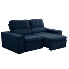 Sofá 2 Lugares Retrátil e Reclinável Atenas Veludo Azul - Ferguile
