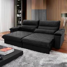Sofá Retrátil Reclinável Grécia 2.70m Suede Velut Preto Molas no Assento - King House