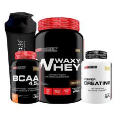 KIT - Whey Protein Waxy Whey 900g + Power Creatina 100g + BCAA 100g + Coqueteleira - BodyBuilders-Unissex