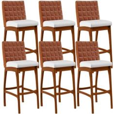 Kit 06 Banquetas Altas Cozinha Sala Jantar Fixa Mila B04 Sintético Cam