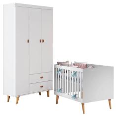 Berço Americano Ludmila e Guarda Roupa 3 Portas Duda Branco Acetinado Bétula - Carolina