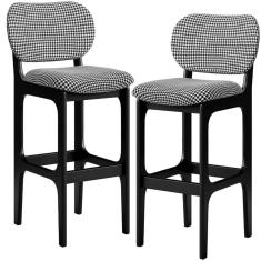 Kit 2 Banquetas Alta Betta Preto Suede Pied Poule