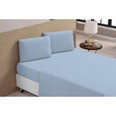 Jogo De Lençol Queen 4 Peças Percal 100% Algodão - Elohim_Store, AZUL 