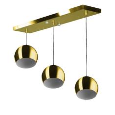 Lustre Pendente Bola Triplo Base Retangular Dourado - MARRYLUZ