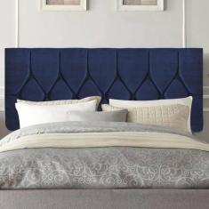 Painel Estofada Istambul Botão Capitonê 140cm Casal Para Cama Box Quarto Suede Azul Marinho - Gat Magazine