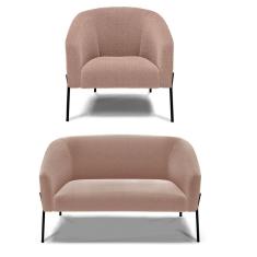 Sofá Namoradeira E Poltrona Pé Ferro Preto Stella Bouclê Rosê D03 - D`rossi