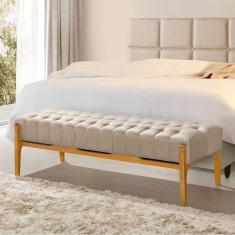 Recamier Base Em Madeira Puerto 1,30m Capitonê Linho Bege - Bege