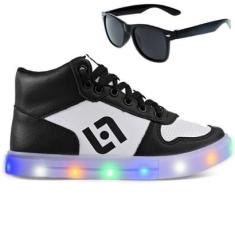 Tenis Infantil De Led Meninos Botinha Cano Alto Escolar Casual Basico + Oculos-Masculino