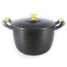 Caldeirão Alumínio Fundido Craqueado Alça de Madeira Preto 14cm