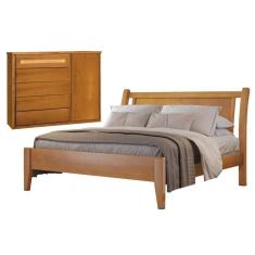Conjunto Quarto de Casal Cama e Cômoda 5 Gavetas Com Sapateira Ratam Amêndoa Mel