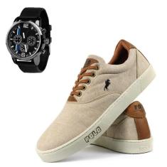 Tênis Polo White Em Lona + Relógio-Masculino