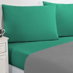 Jogo De Cama Malha Lençol 100% Algodão Gran Moratta 4 Peças King - Cinza/Verde Jade