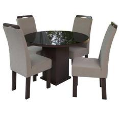 Conjunto Mesa Redonda com 4 Cadeiras New Ametista Talismã, Tabaco/Pret