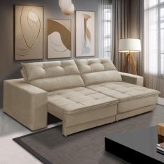 Sofá Retrátil e Reclinável 2 lugares 1,50m com Molas Emily Suede Bege Adonai Estofados