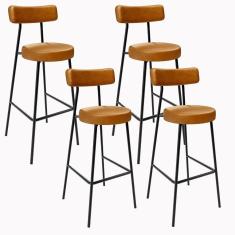 Kit 04 Banquetas Altas Estrutura Em Aço Milão F01 Whisky