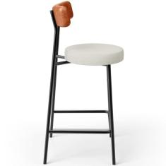 Banqueta Baixa Cozinha Sala Jantar Bancada Milão L02 Couríssimo Camel Linho Champagne - Lyam Decor