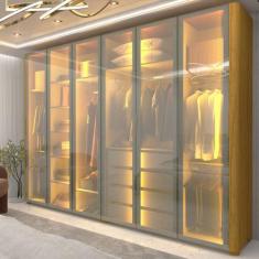 Guarda Roupa Casal com Vidro Reflecta LED e Pés 6 Portas 100 MDF Innov