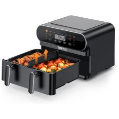 Air Fryer 8 em 1 de 10,26 Litros com Cesto Flexível e Divisória para Cozimento Duplo, 110V 1700W, topzee, Preta