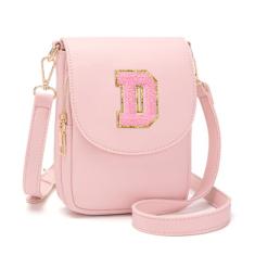 Viverte Bolsa transversal para meninas adolescentes, pequena, inicial, celular, bolsa de couro com compartimento triplo, Rosa claro