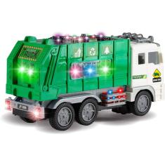 Caminhão Coletor De Lixo Com Som E Luzes 4D  - Verde