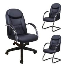 Kit 3 Cadeiras Escritório Day Pretas 1 giratória e 2 fixas (100% Nacional)