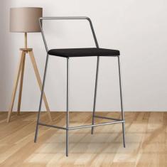 Banqueta Alta Com Encosto Mili Bistrô Corino Cinza