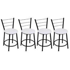Kit 4 Banquetas Baixas Preta com Encosto Assento Branco