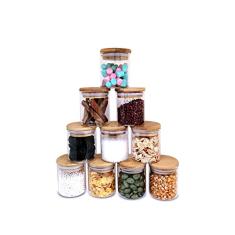 Potes De Vidro p/Mantimentos 200ml c/Tampa Bambu - 10 pçs