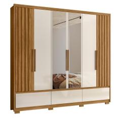 Guarda Roupa Fresado Com Espelho Veneza Freijó Off White